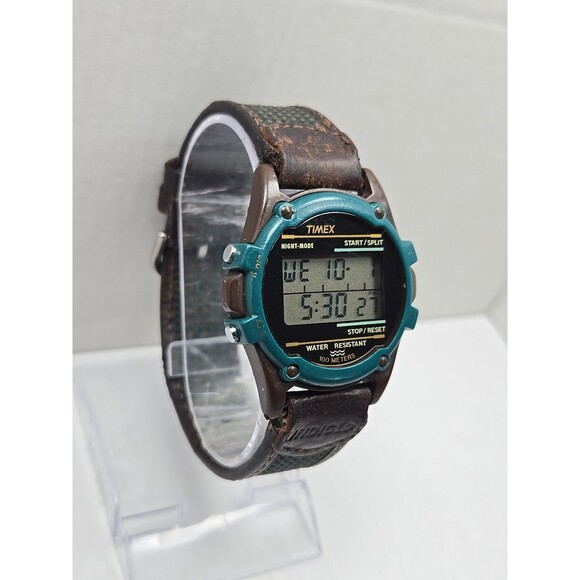 Timex Atlantis 100 Indiglo Night Mode Digital 100M New Battery 745 Teal Bezel WR - Picture 3 of 13